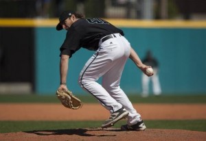 Andrew Beckwith's side-winding action leads Coastal Carolina into the CWS final. Picture via myrtlebeachonline.com